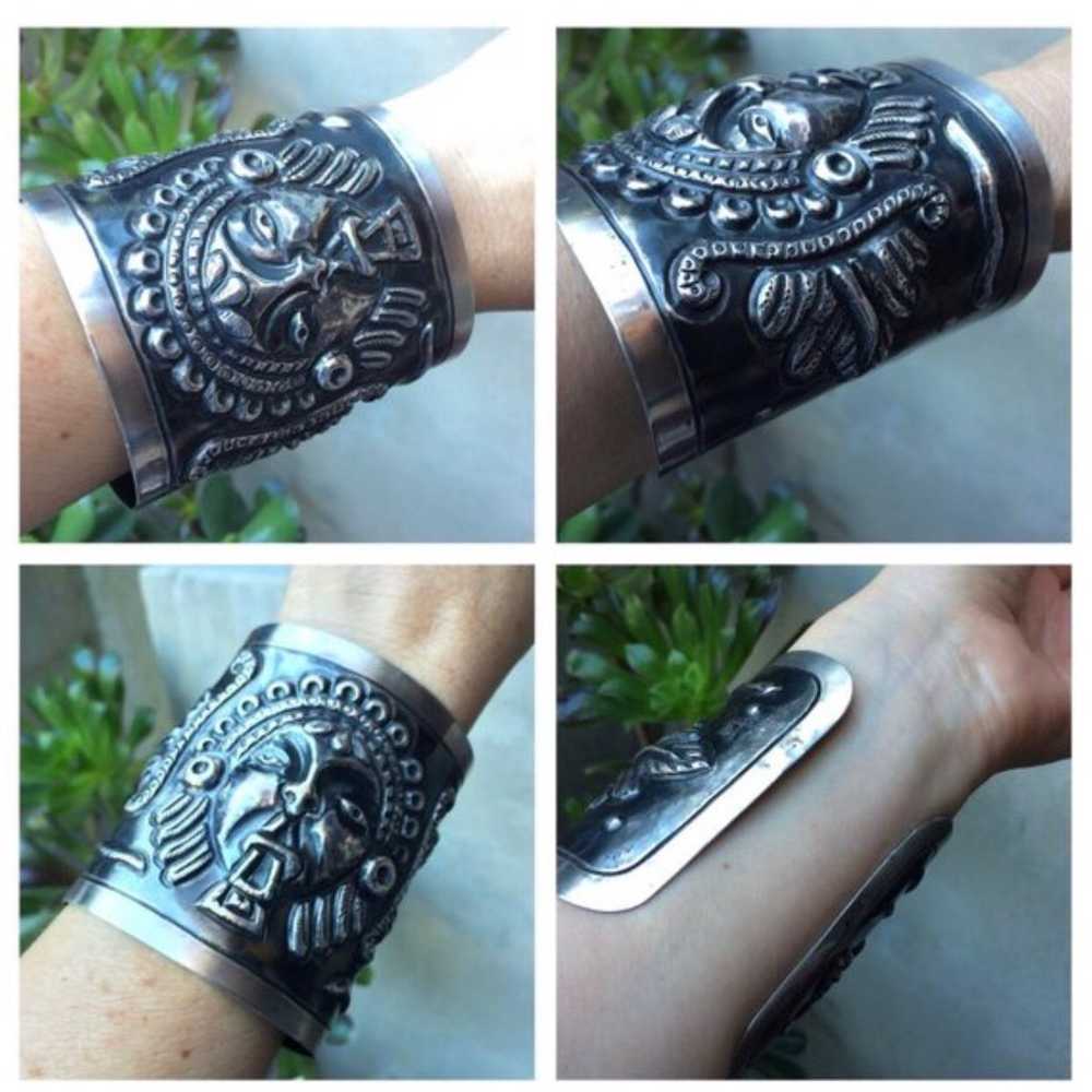 Mayan/Aztec Sterling Warrior Cuff - image 4