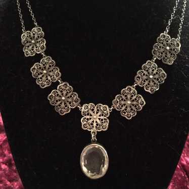 Vintage Sterling Silver Crystal Necklace - image 1