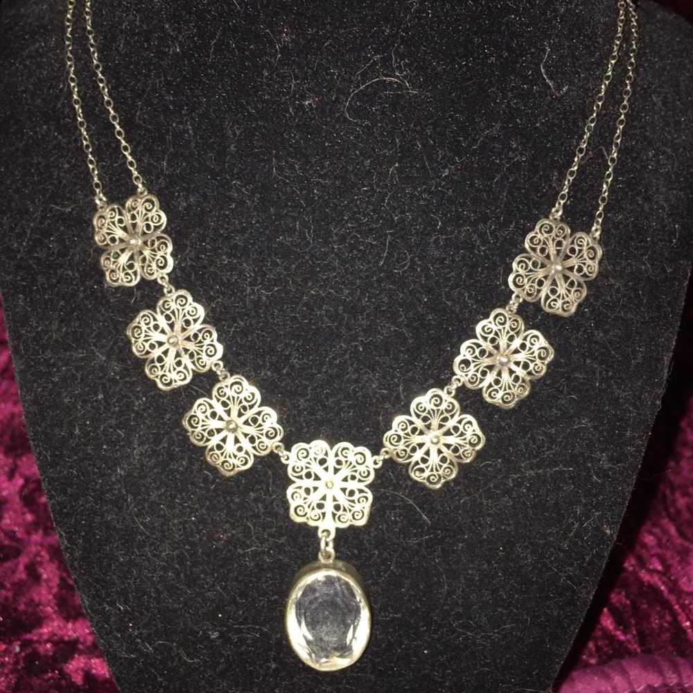 Vintage Sterling Silver Crystal Necklace - image 8