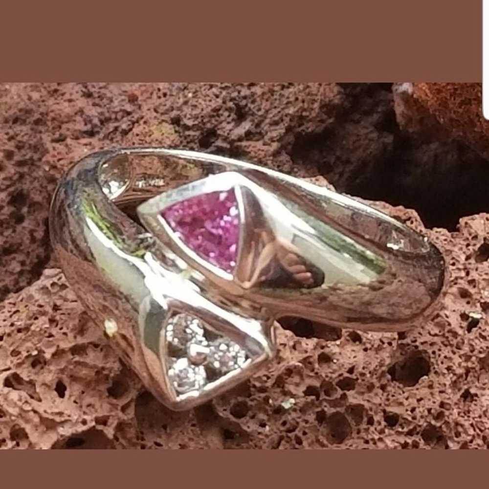 14k Gold Pink Tourmaline Diamond Ring - image 3