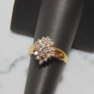 14k Yellow Gold Diamond Cluster Ring