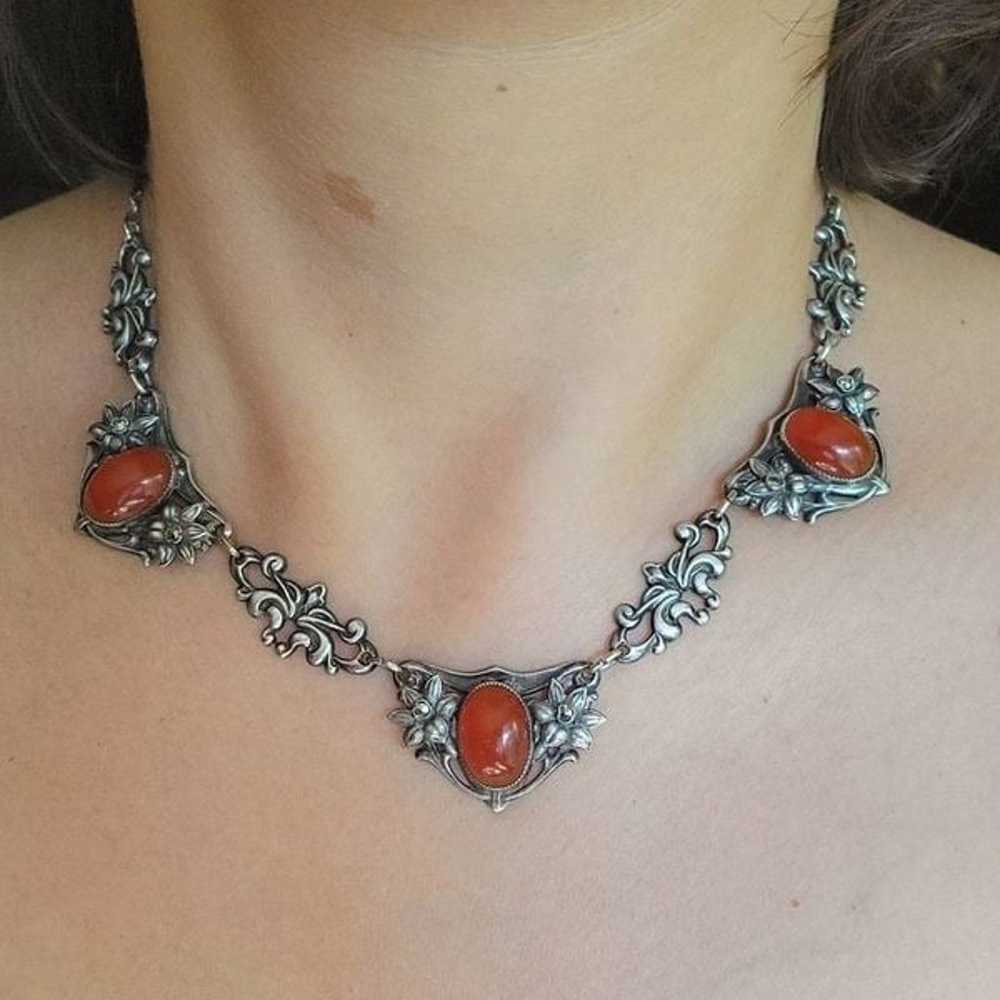 Antique Art Nouveau Carnelian Ornate 925 Sterling… - image 10