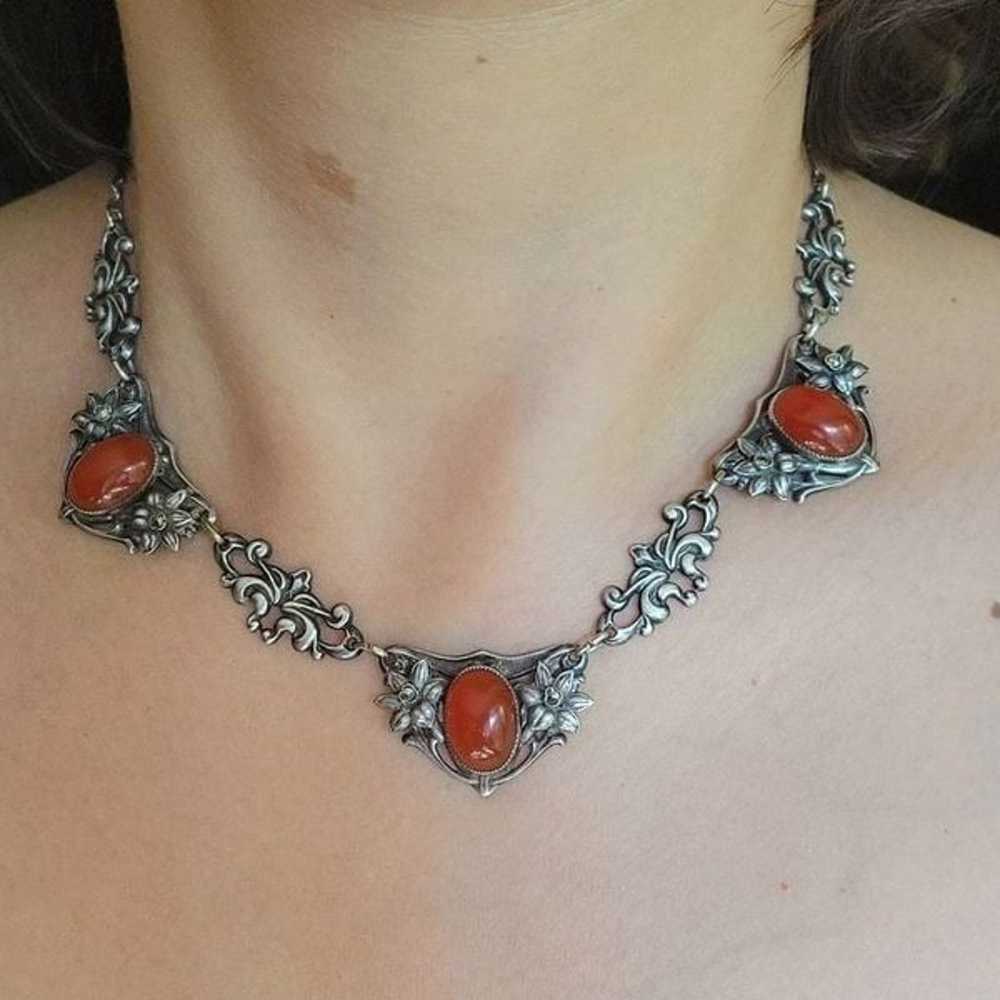 Antique Art Nouveau Carnelian Ornate 925 Sterling… - image 11