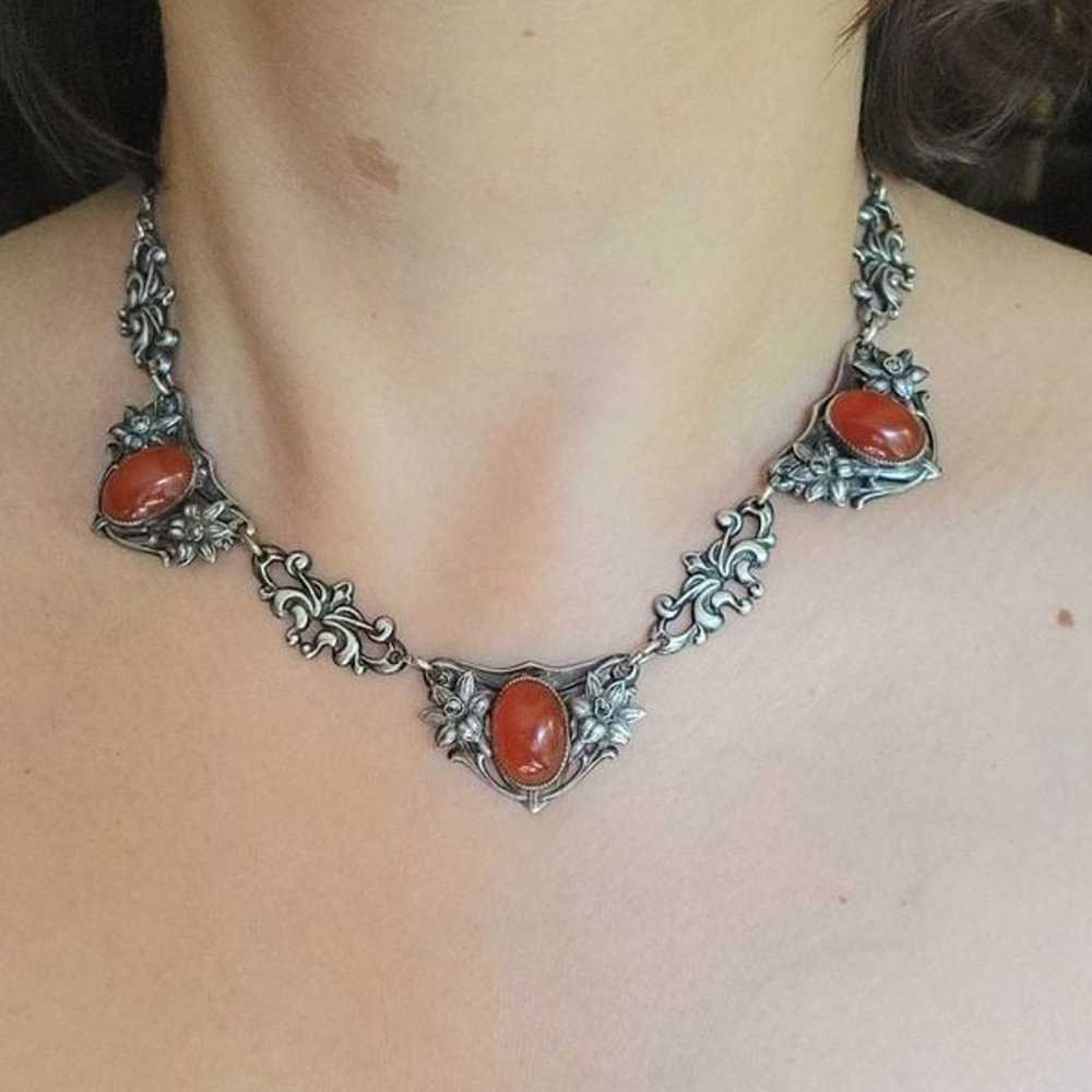 Antique Art Nouveau Carnelian Ornate 925 Sterling… - image 12