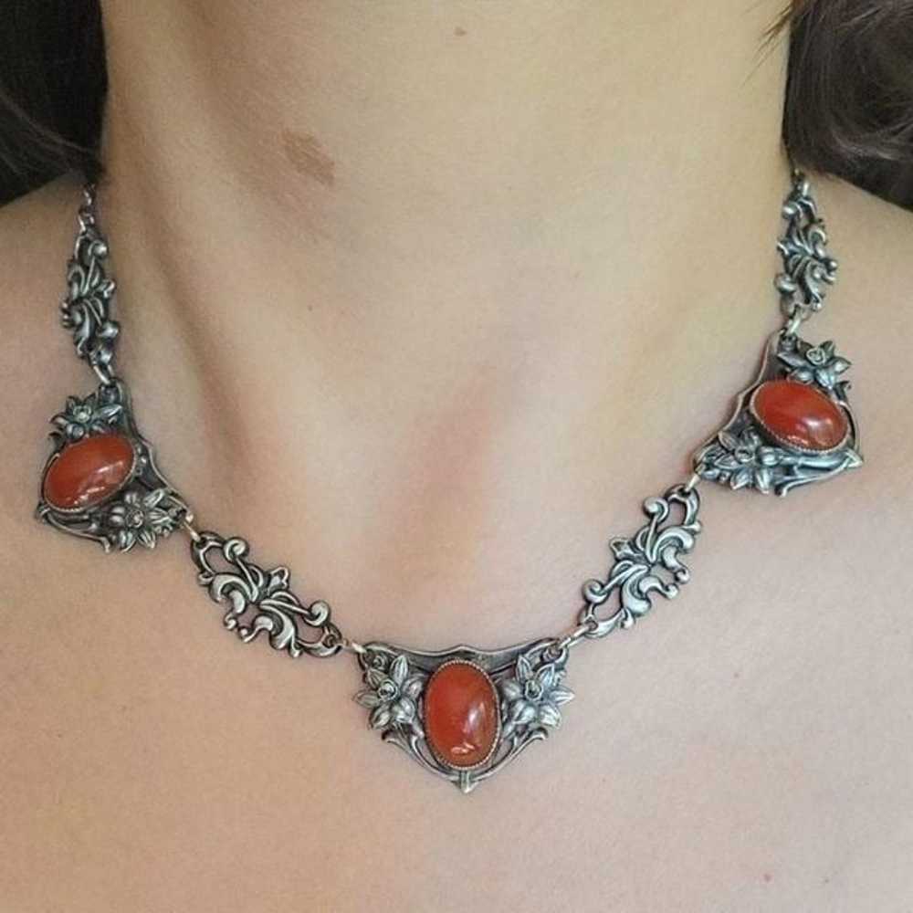 Antique Art Nouveau Carnelian Ornate 925 Sterling… - image 3