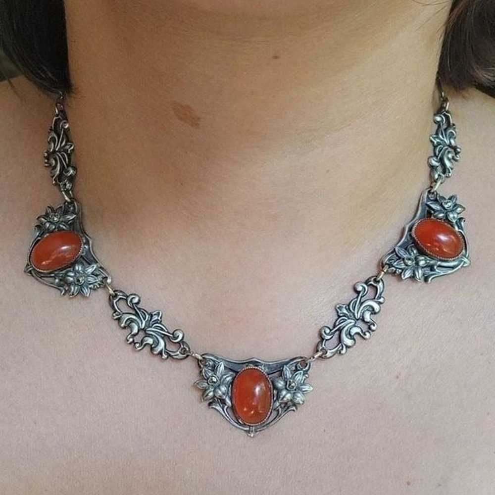 Antique Art Nouveau Carnelian Ornate 925 Sterling… - image 5