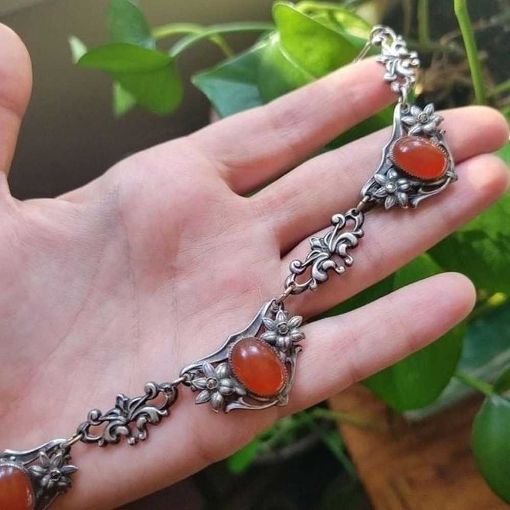 Antique Art Nouveau Carnelian Ornate 925 Sterling… - image 6