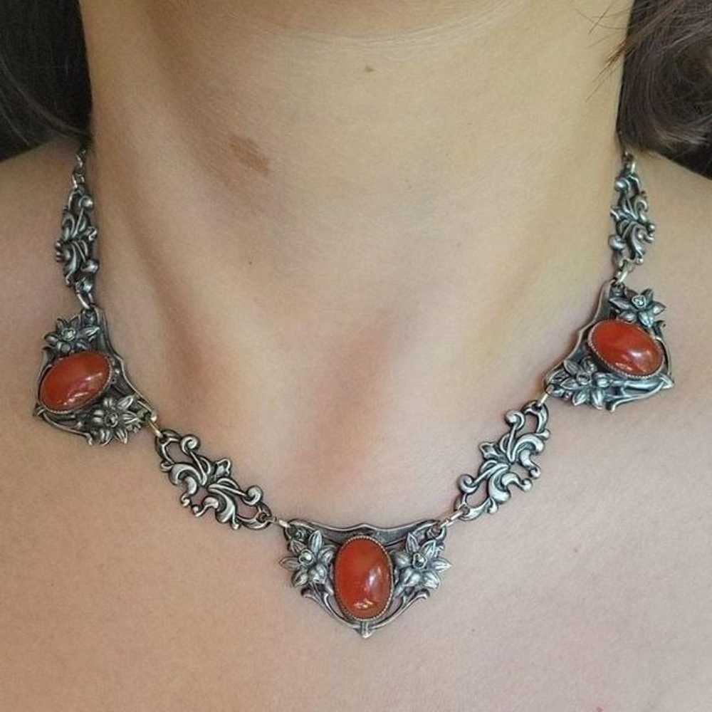 Antique Art Nouveau Carnelian Ornate 925 Sterling… - image 7