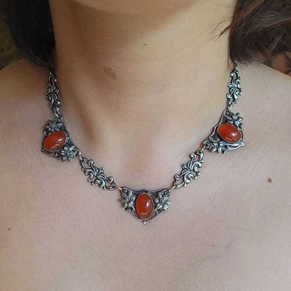 Antique Art Nouveau Carnelian Ornate 925 Sterling… - image 9