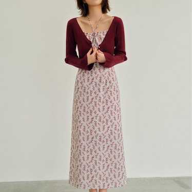 Knit Cardigan Set with Camisole Dress M