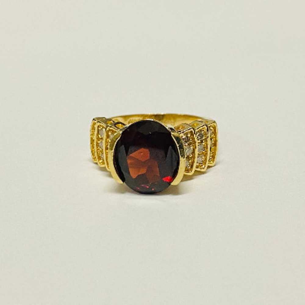 Vintage 14K Yellow Gold Oval Cut Garnet Diamond A… - image 1