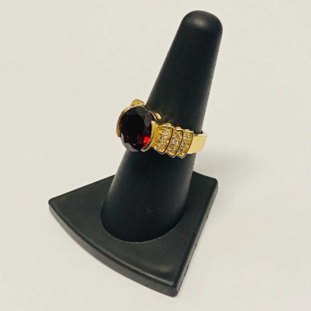 Vintage 14K Yellow Gold Oval Cut Garnet Diamond A… - image 2