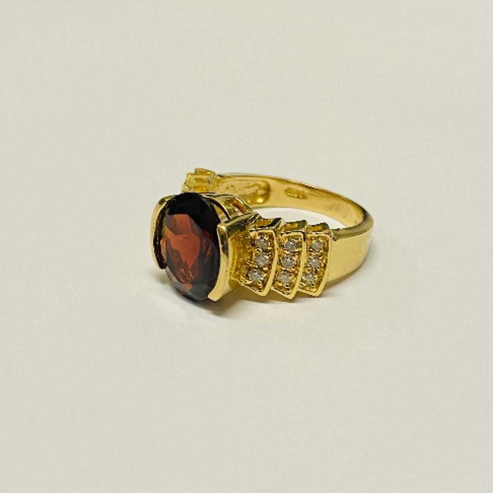 Vintage 14K Yellow Gold Oval Cut Garnet Diamond A… - image 3