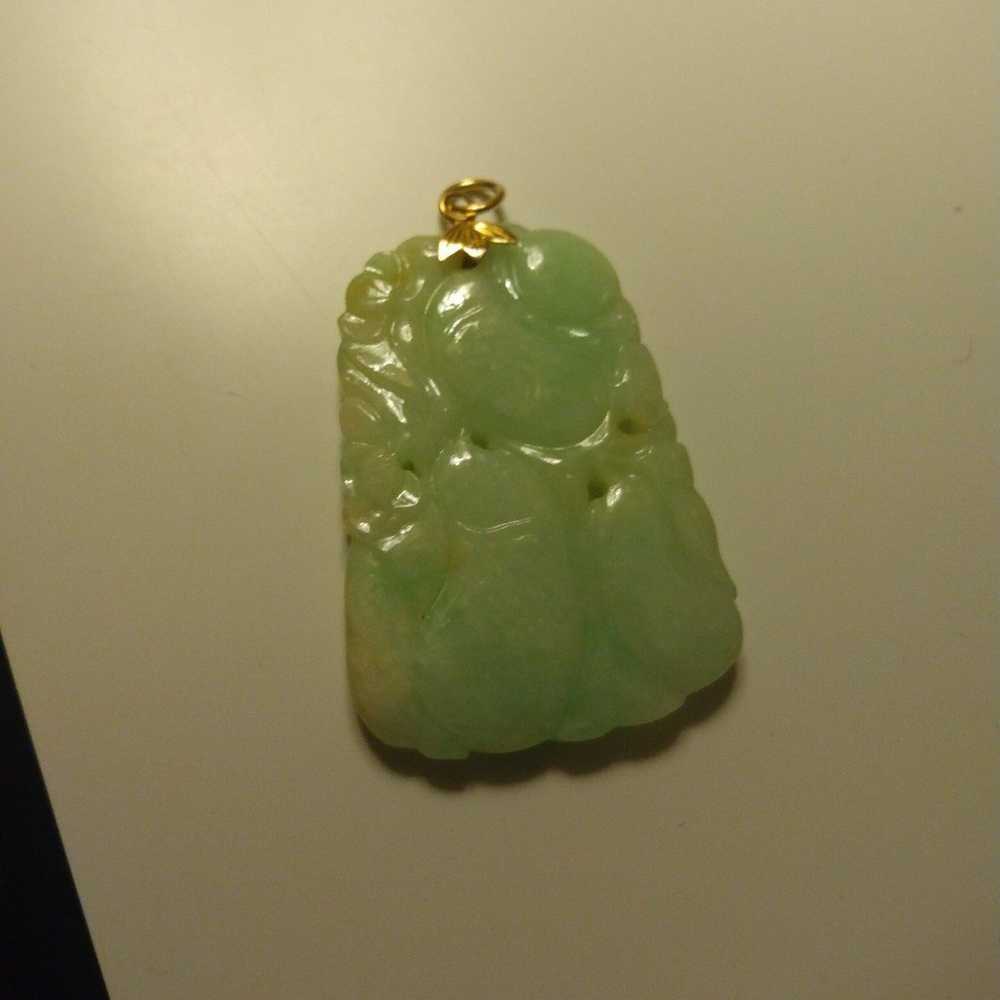 Vintage Jade Jadeite 14k gold Charm Pendant - image 2