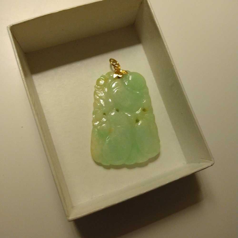 Vintage Jade Jadeite 14k gold Charm Pendant - image 3