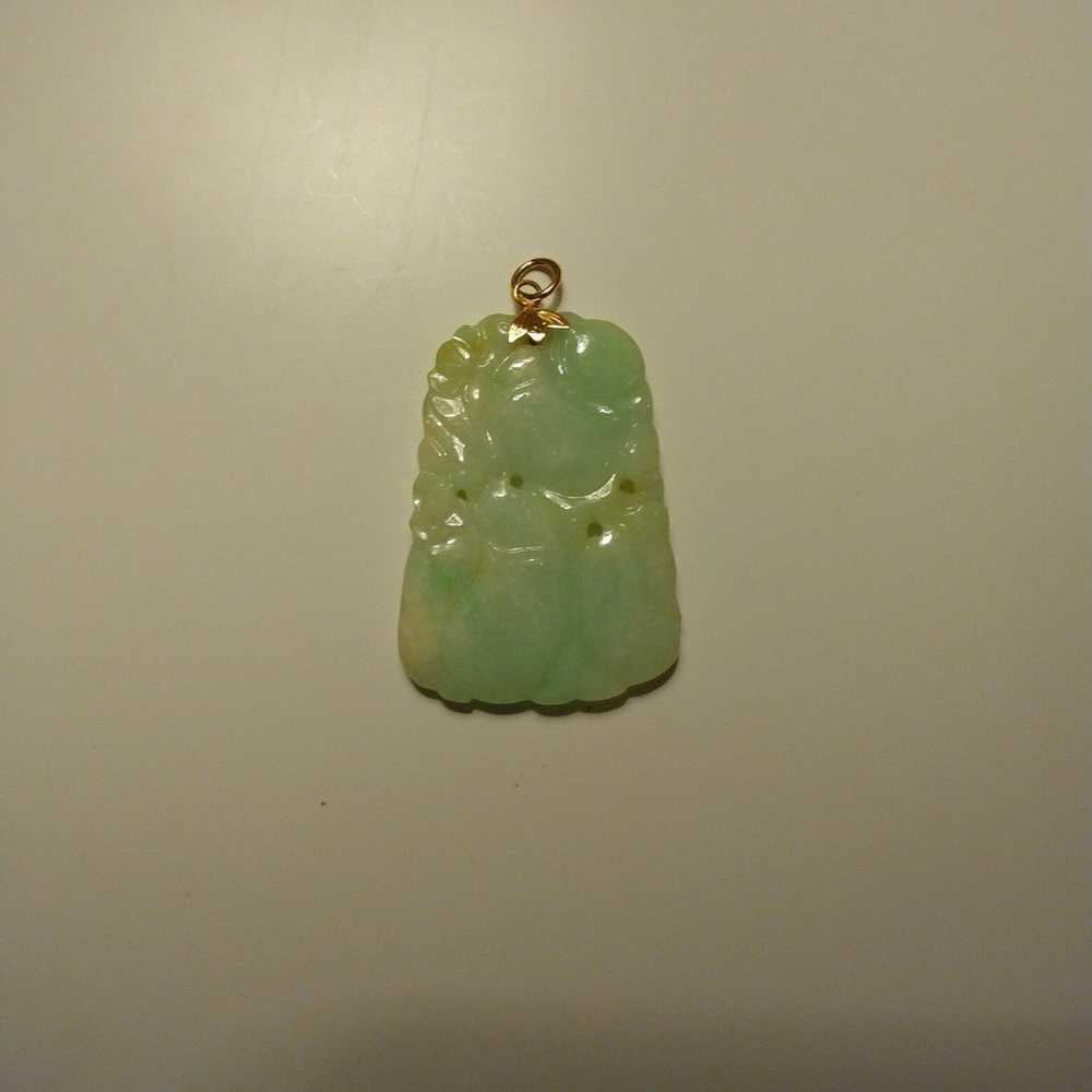 Vintage Jade Jadeite 14k gold Charm Pendant - image 4