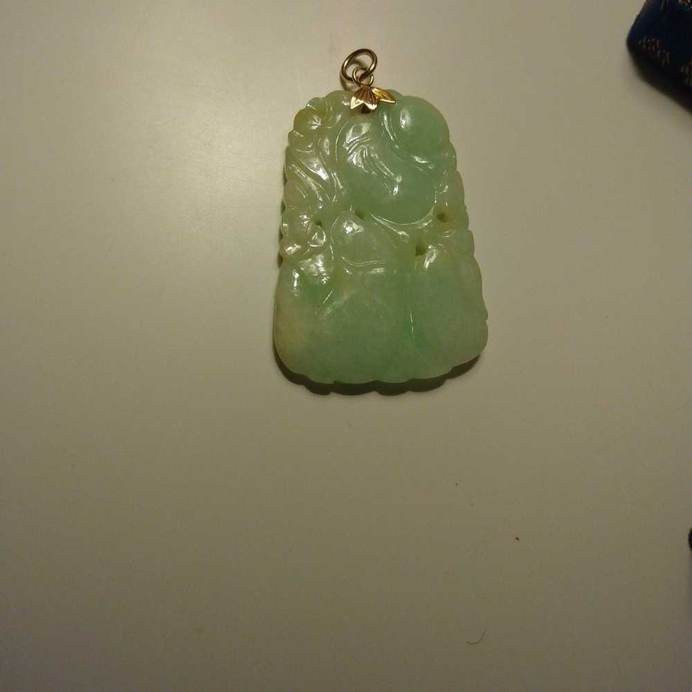 Vintage Jade Jadeite 14k gold Charm Pendant - image 5