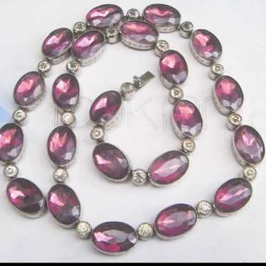 Antique Art Deco Amethyst Paste Silver Necklace