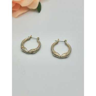 Vintage 14kt gold double rams heads hoop earrings - image 1