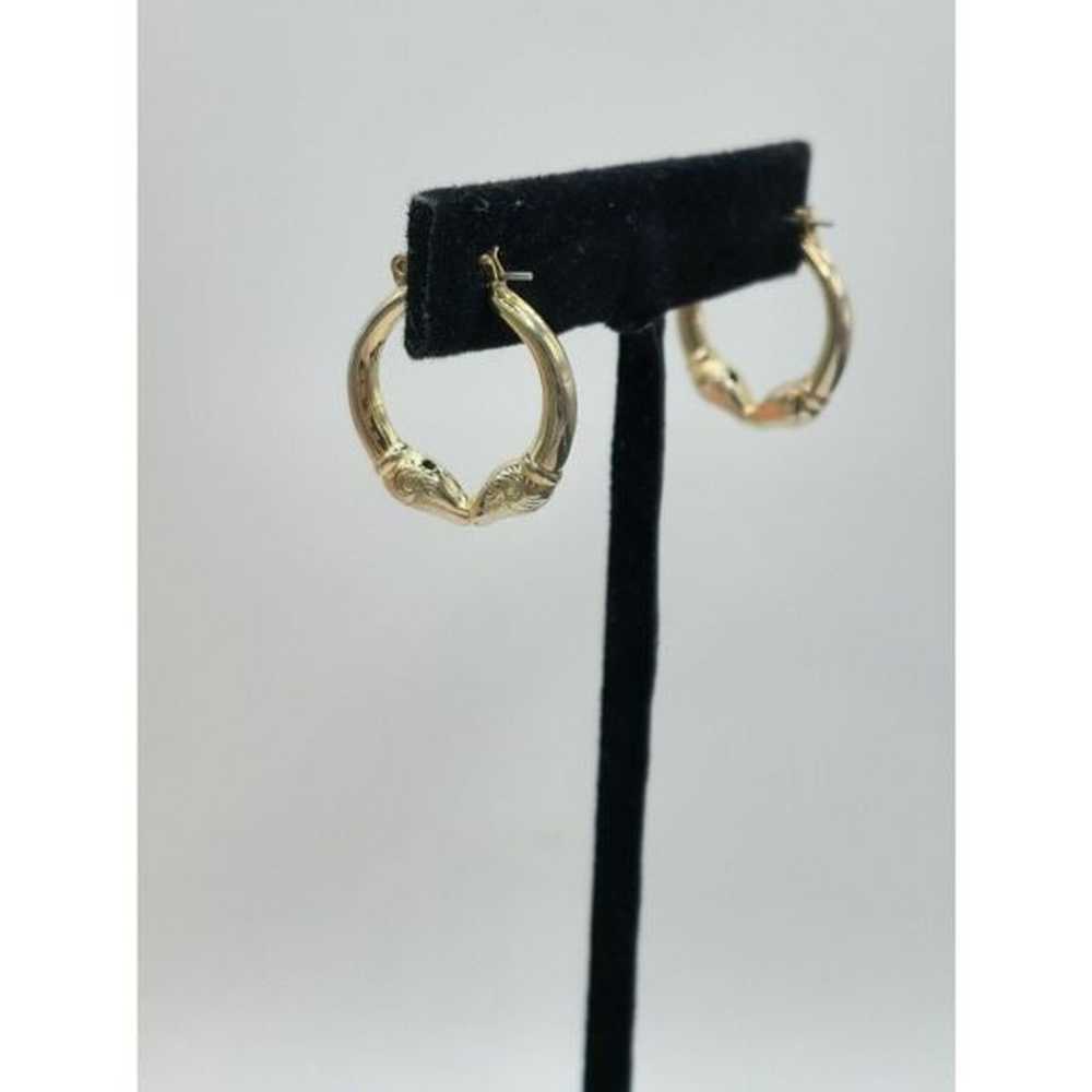 Vintage 14kt gold double rams heads hoop earrings - image 5