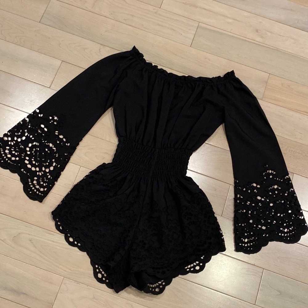 $198 Winston white black lace soft Mia Romper - image 9