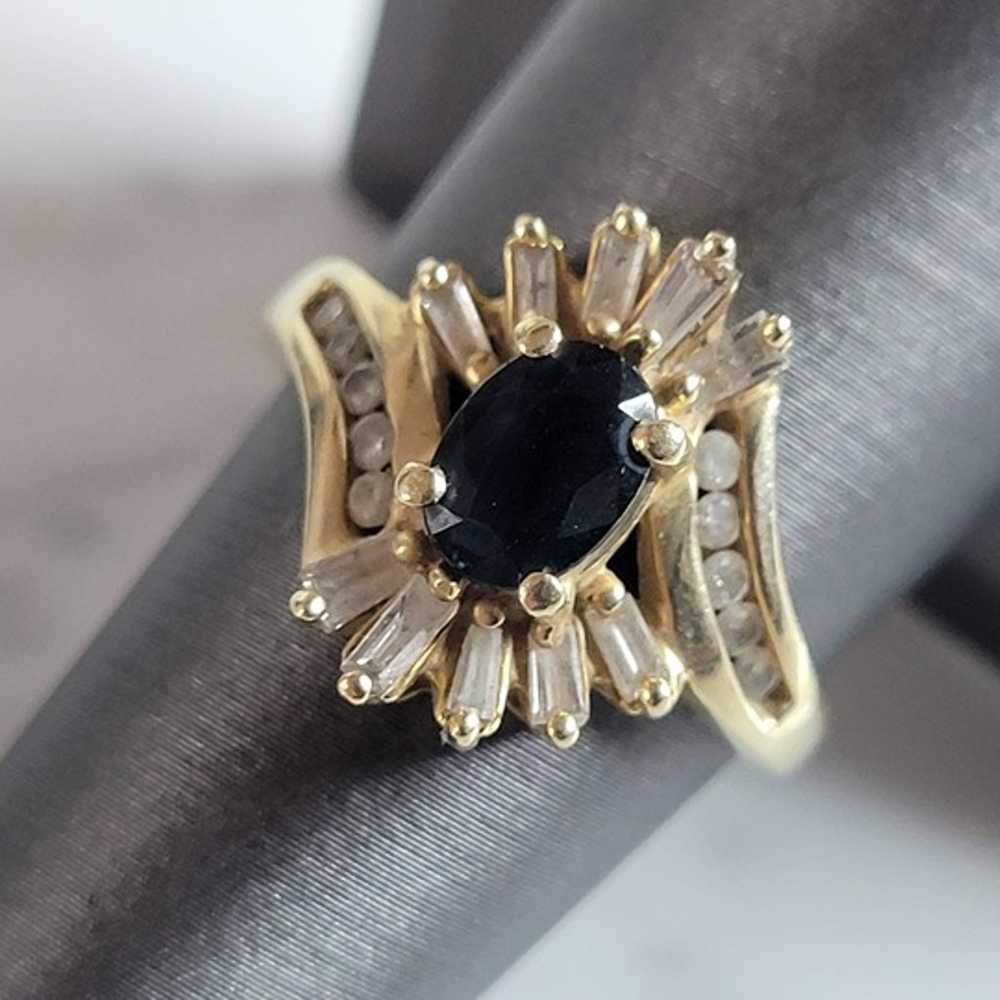 Womens Vintage Estate 14K Yellow Gold Sapphire Di… - image 1