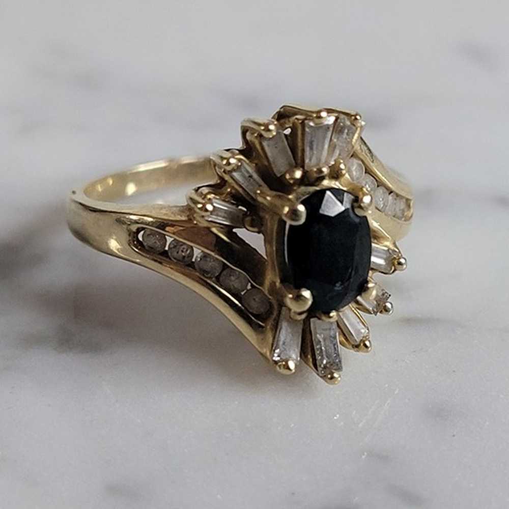 Womens Vintage Estate 14K Yellow Gold Sapphire Di… - image 4