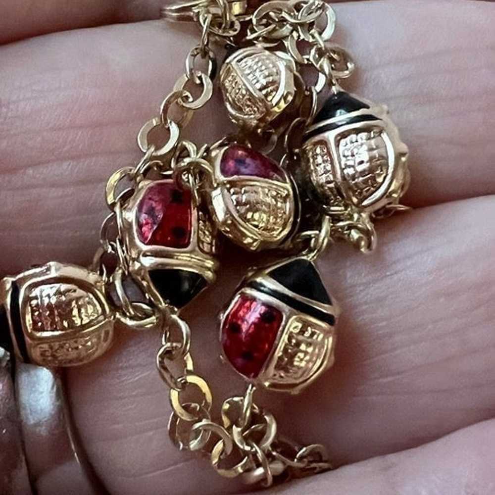 VINTAGE 14K YELLOW GOLD RED ENAMEL LADY BUG ANKLE… - image 11