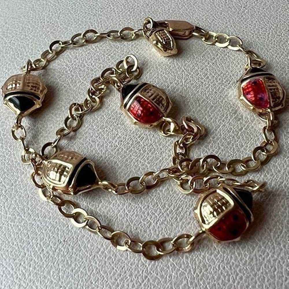 VINTAGE 14K YELLOW GOLD RED ENAMEL LADY BUG ANKLE… - image 3