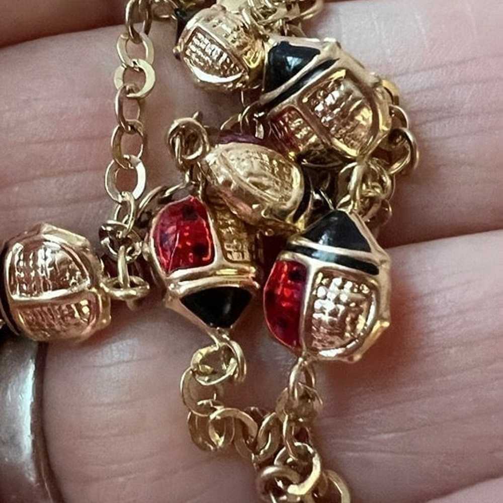 VINTAGE 14K YELLOW GOLD RED ENAMEL LADY BUG ANKLE… - image 9