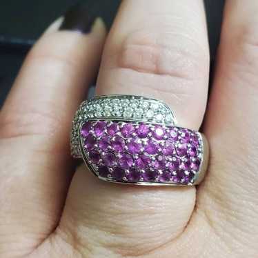 14k genuine diamond & pink sapphire ring