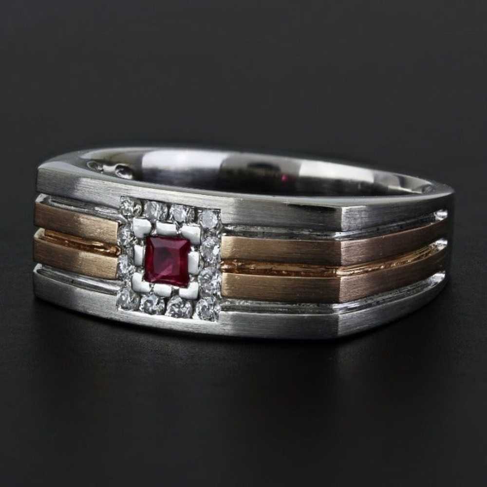 Vintage 14k White + Rose Gold Ruby & Diamond Anni… - image 1