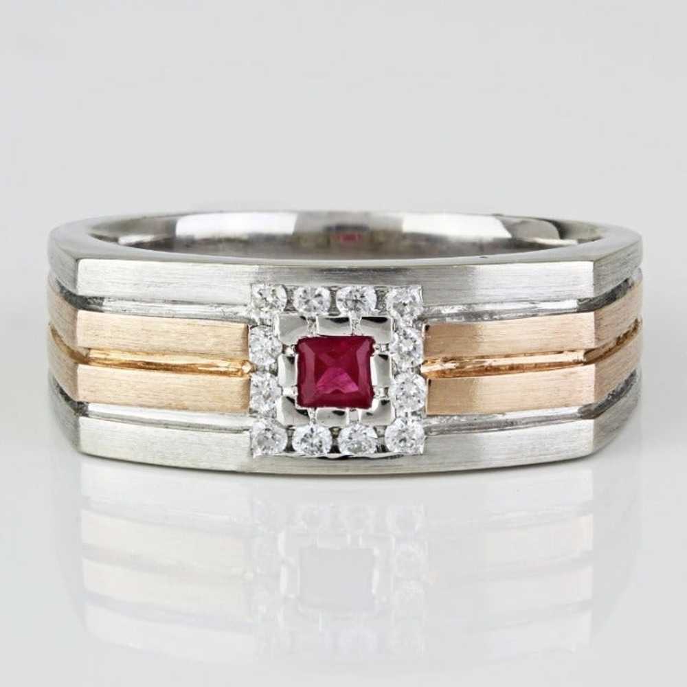 Vintage 14k White + Rose Gold Ruby & Diamond Anni… - image 2