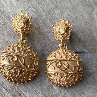 Antique 14K Yellow Gold Ornate Circle Drop Earring