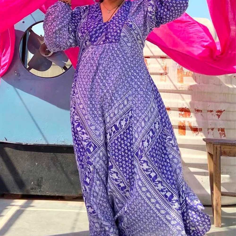 Purple Printed Long Sleeve Maxi Dress - image 2