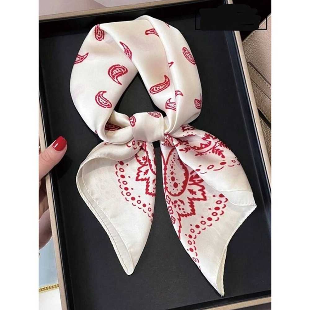 New Elegant Bandana Square Scarf Silk Retro WHITE… - image 1