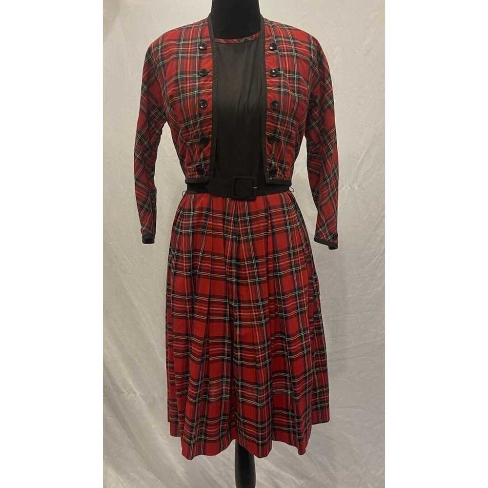 Vintage 50s/60s  red buffalo Plaid dress, Jacket … - image 1