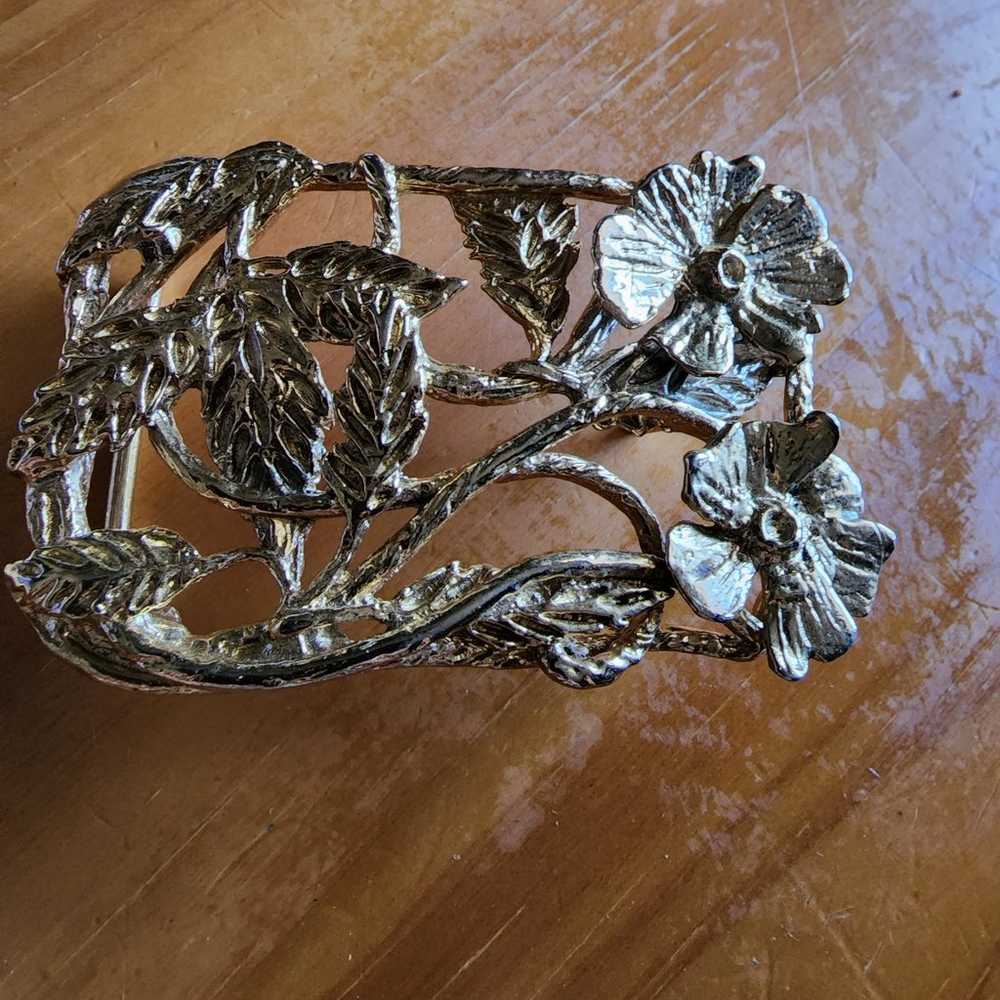 Vintage Texas Rose Belt Buckle Signed - image 2