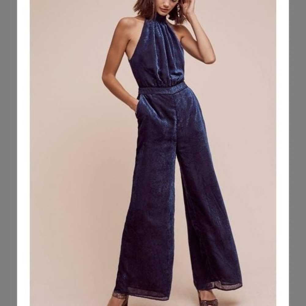 ANTHROPOLOGIE NOVA  BLUE HALTER JUMPSUIT - image 1