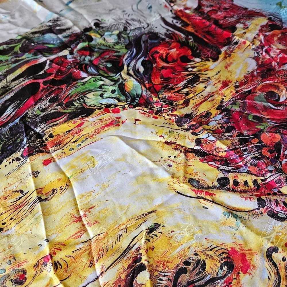 Vintage Asian folk print silk scarf - image 4