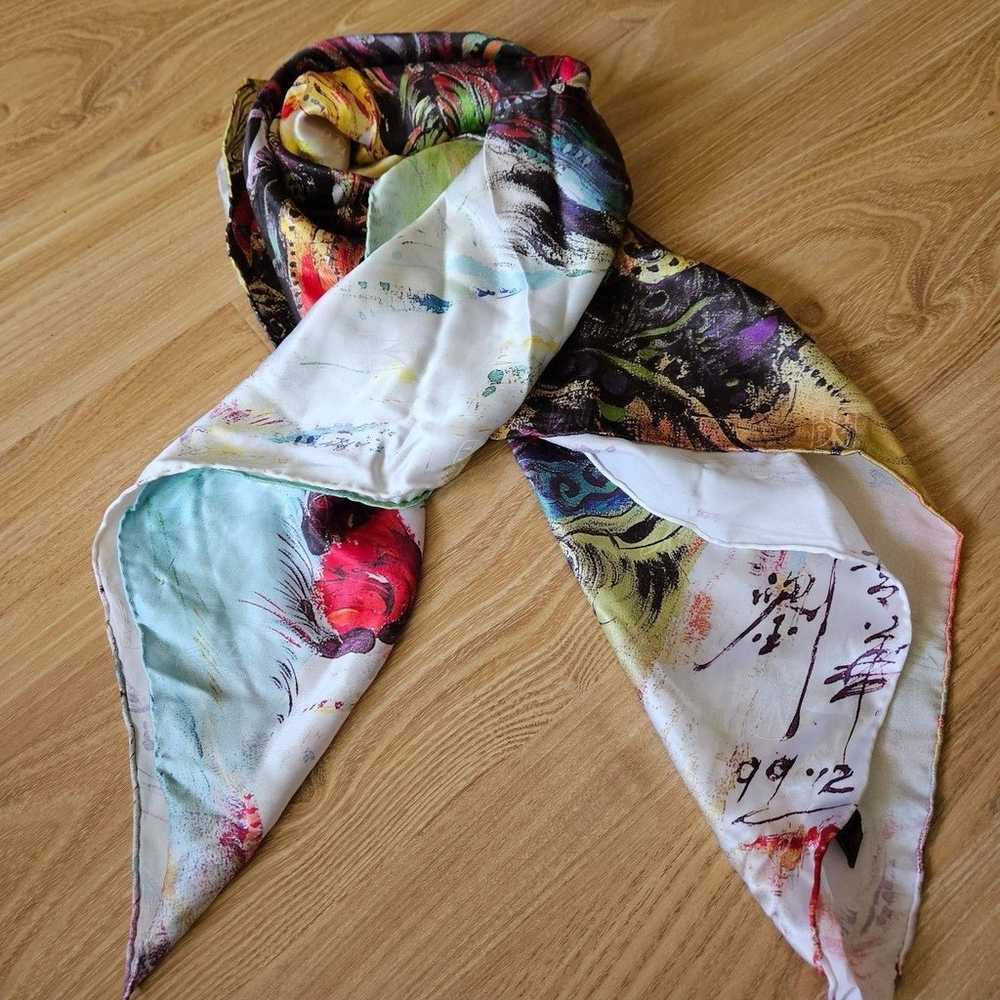 Vintage Asian folk print silk scarf - image 8