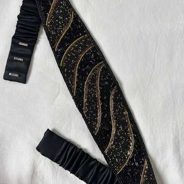 Vintage Magid Black Gold  Beaded Sequin Wide Adju… - image 1