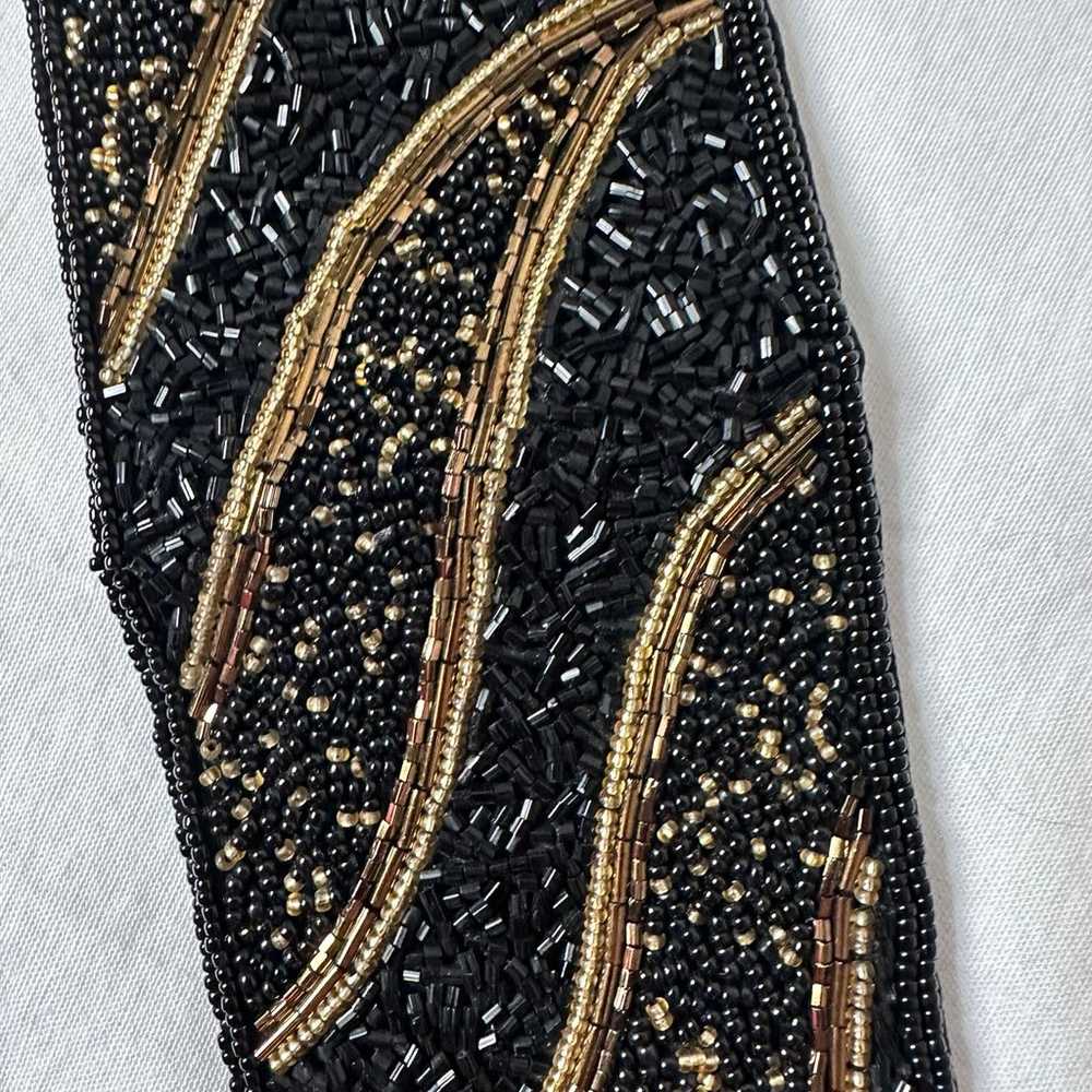 Vintage Magid Black Gold  Beaded Sequin Wide Adju… - image 2