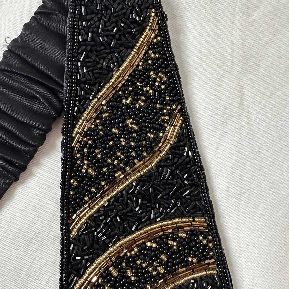 Vintage Magid Black Gold  Beaded Sequin Wide Adju… - image 3