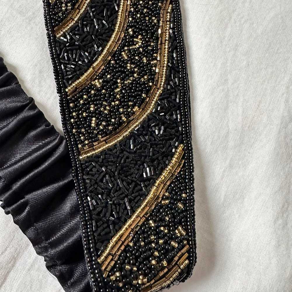 Vintage Magid Black Gold  Beaded Sequin Wide Adju… - image 5