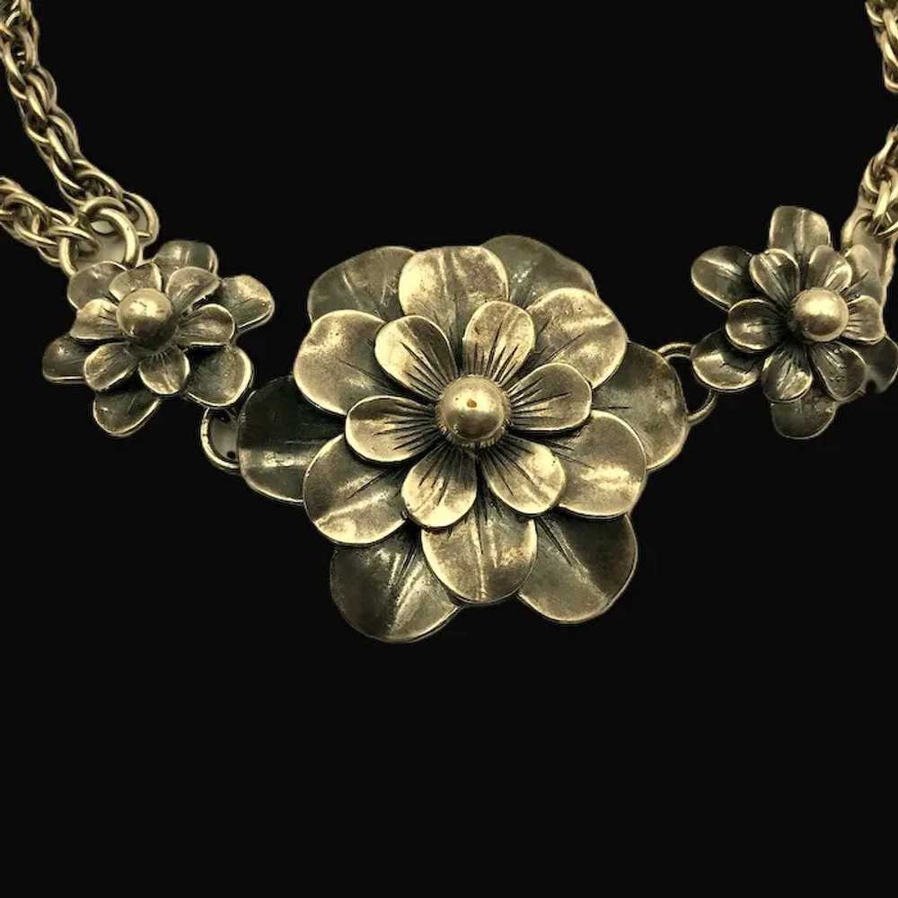 JOSEFF of Hollywood Antiqued Goldtone Camellia Fl… - image 5