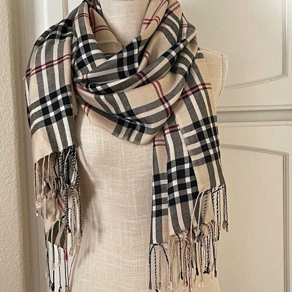 Large cream black red pashmina scarf wrap - image 1