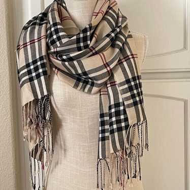 Large cream black red pashmina scarf wrap - image 1