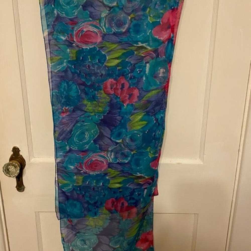 Vintage Baar & Beards blue floral scarf 100% poly… - image 1