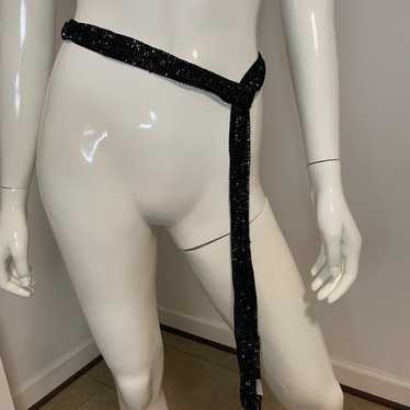 Vintage Talbots Beaded Belt Shiny Black 100” Long,